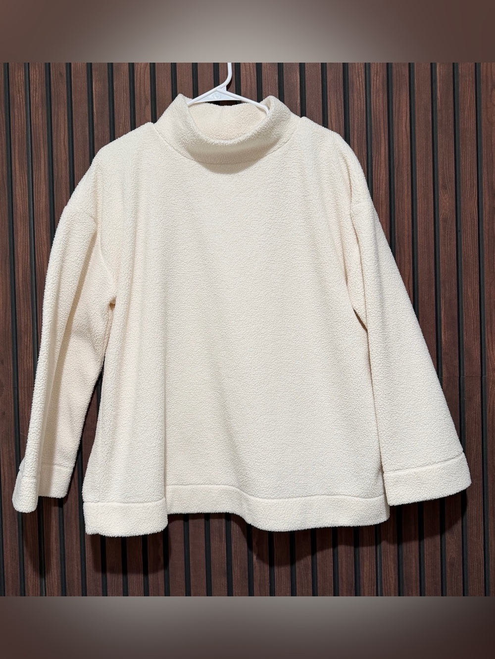 LOFT Sherpa Mock Neck Tunic Top Cream Ivory Size L Cozy Oversized